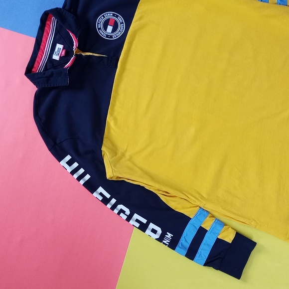 Tommy Hilfiger Denim Patched Big Print Long Sleeve T-Shirt Yellow - Picture 1 of 11